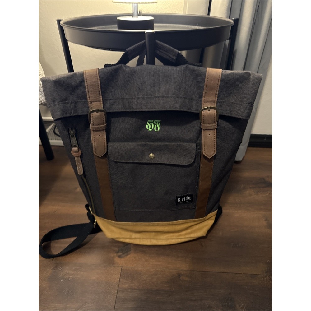 G. Ride France Roll Top Canvas Leather‎ Backpack Dark Gray Khaki Accent